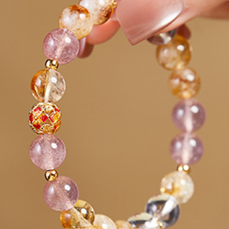 Wear FengShui 999 Sterling Silver Citrine Strawberry Quartz White Crystal Protection Bracelet