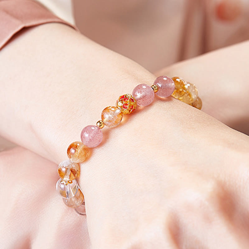 Wear FengShui 999 Sterling Silver Citrine Strawberry Quartz White Crystal Protection Bracelet