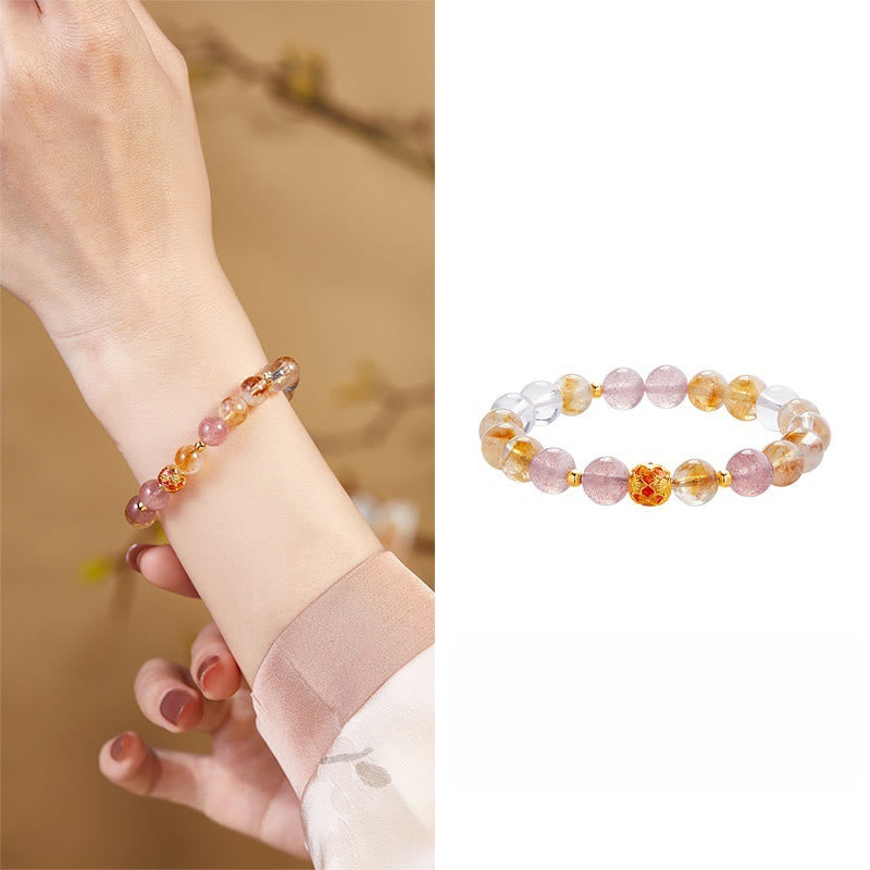 Wear FengShui 999 Sterling Silver Citrine Strawberry Quartz White Crystal Protection Bracelet