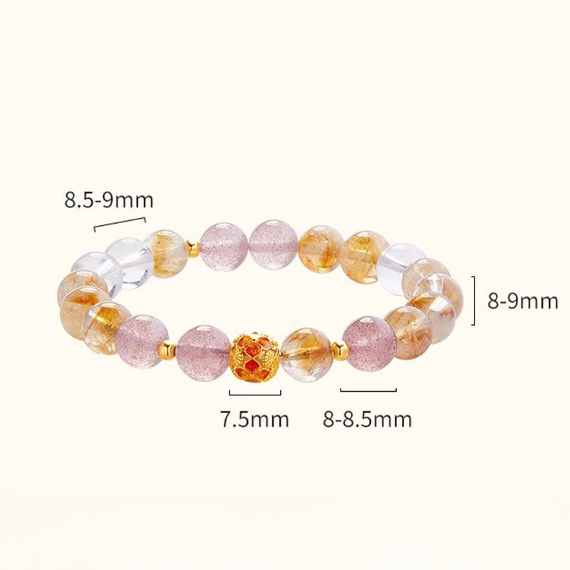 Wear FengShui 999 Sterling Silver Citrine Strawberry Quartz White Crystal Protection Bracelet