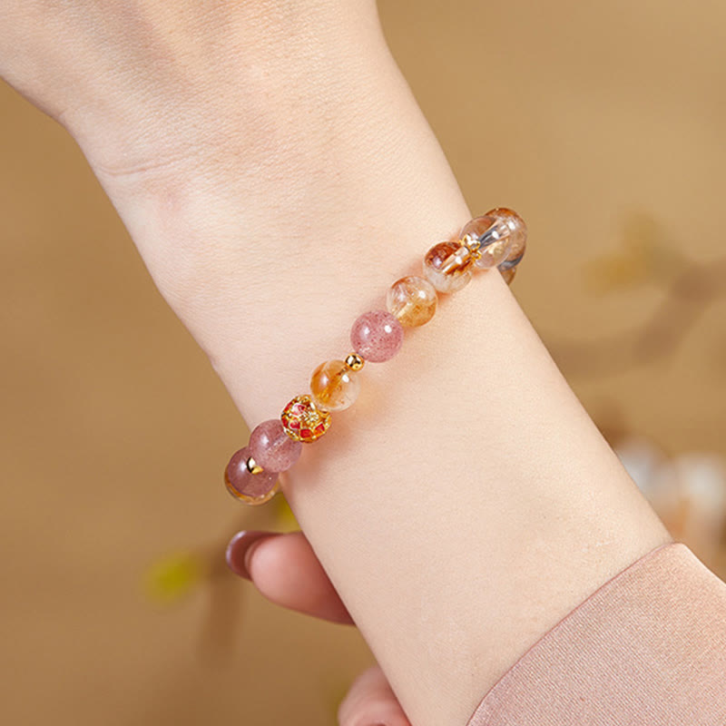 Wear FengShui 999 Sterling Silver Citrine Strawberry Quartz White Crystal Protection Bracelet