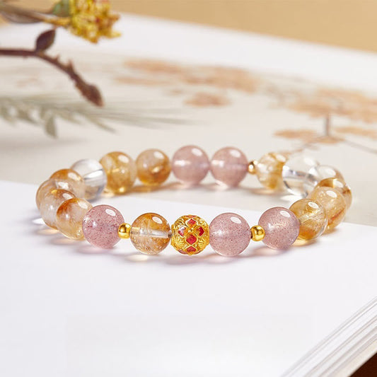 Wear FengShui 999 Sterling Silver Citrine Strawberry Quartz White Crystal Protection Bracelet