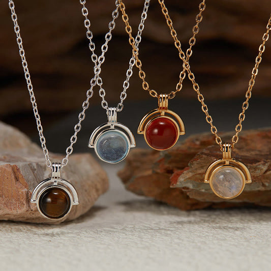 Wear FengShui Red Agate Tiger Eye Aquamarine Moonstone 925 Sterling Silver Confidence Necklace Pendant