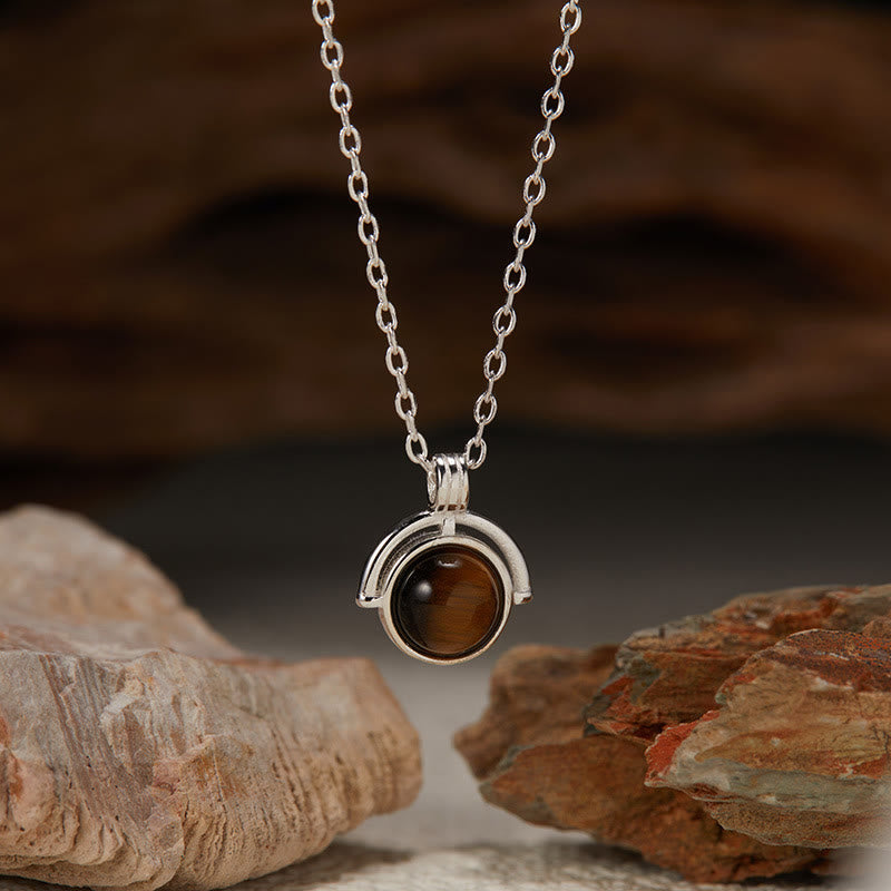 Wear FengShui Red Agate Tiger Eye Aquamarine Moonstone 925 Sterling Silver Confidence Necklace Pendant