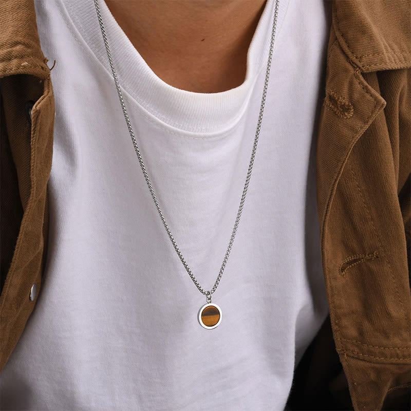 Wear FengShui Natural Stone Turquoise Tiger Eye  Lazurite Malachite Titanium Steel Purification Necklace Pendant