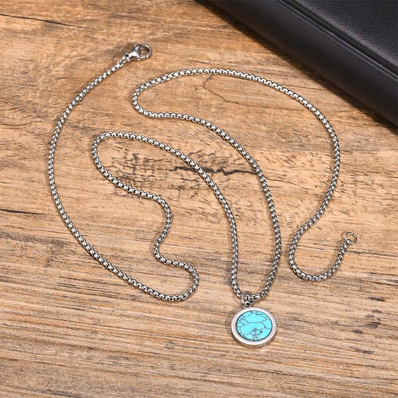 Wear FengShui Natural Stone Turquoise Tiger Eye  Lazurite Malachite Titanium Steel Purification Necklace Pendant