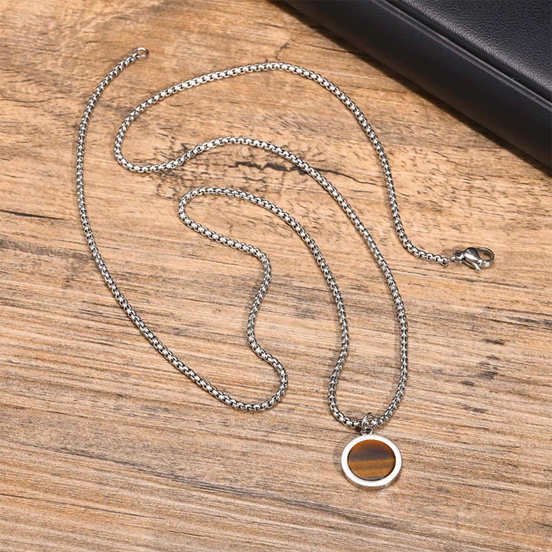 Wear FengShui Natural Stone Turquoise Tiger Eye  Lazurite Malachite Titanium Steel Purification Necklace Pendant
