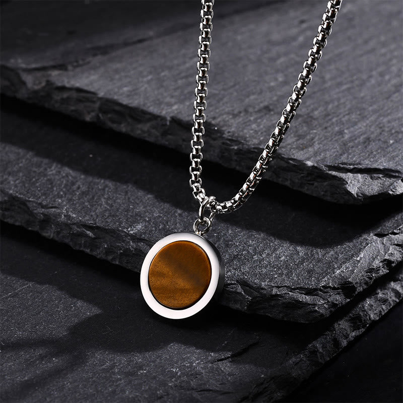 Wear FengShui Natural Stone Turquoise Tiger Eye  Lazurite Malachite Titanium Steel Purification Necklace Pendant