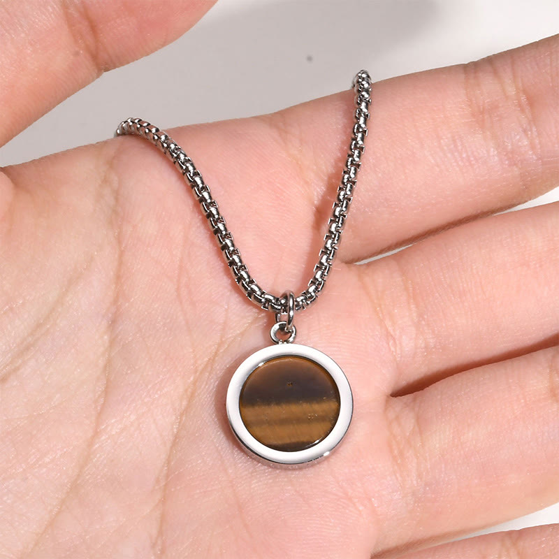 Wear FengShui Natural Stone Turquoise Tiger Eye  Lazurite Malachite Titanium Steel Purification Necklace Pendant