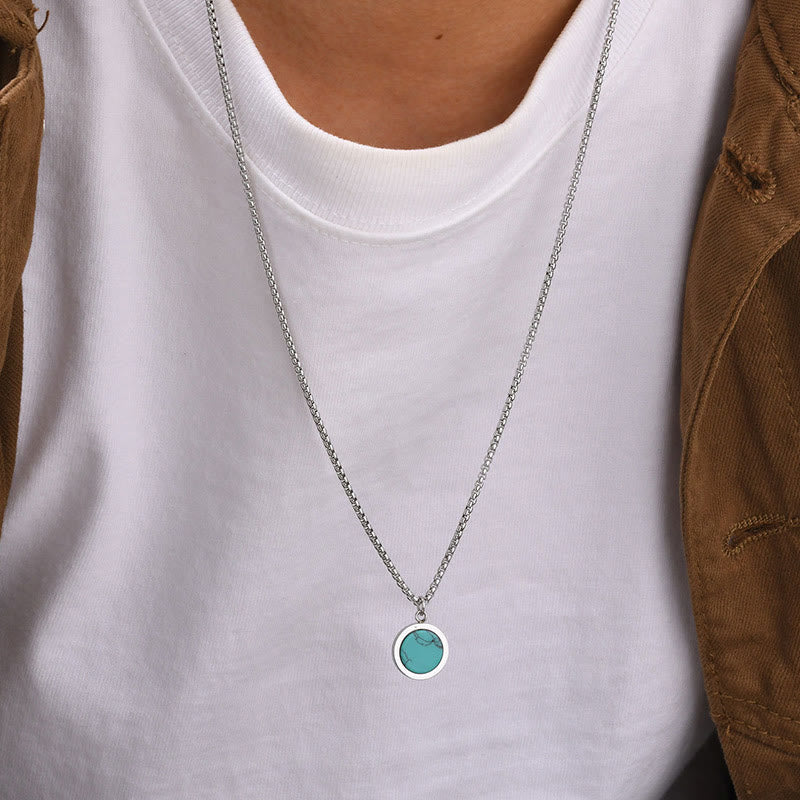 Wear FengShui Natural Stone Turquoise Tiger Eye  Lazurite Malachite Titanium Steel Purification Necklace Pendant