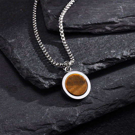 Wear FengShui Natural Stone Turquoise Tiger Eye  Lazurite Malachite Titanium Steel Purification Necklace Pendant
