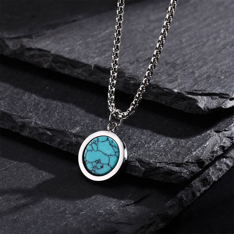 Wear FengShui Natural Stone Turquoise Tiger Eye  Lazurite Malachite Titanium Steel Purification Necklace Pendant