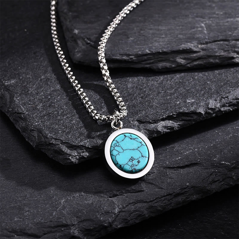 Wear FengShui Natural Stone Turquoise Tiger Eye  Lazurite Malachite Titanium Steel Purification Necklace Pendant