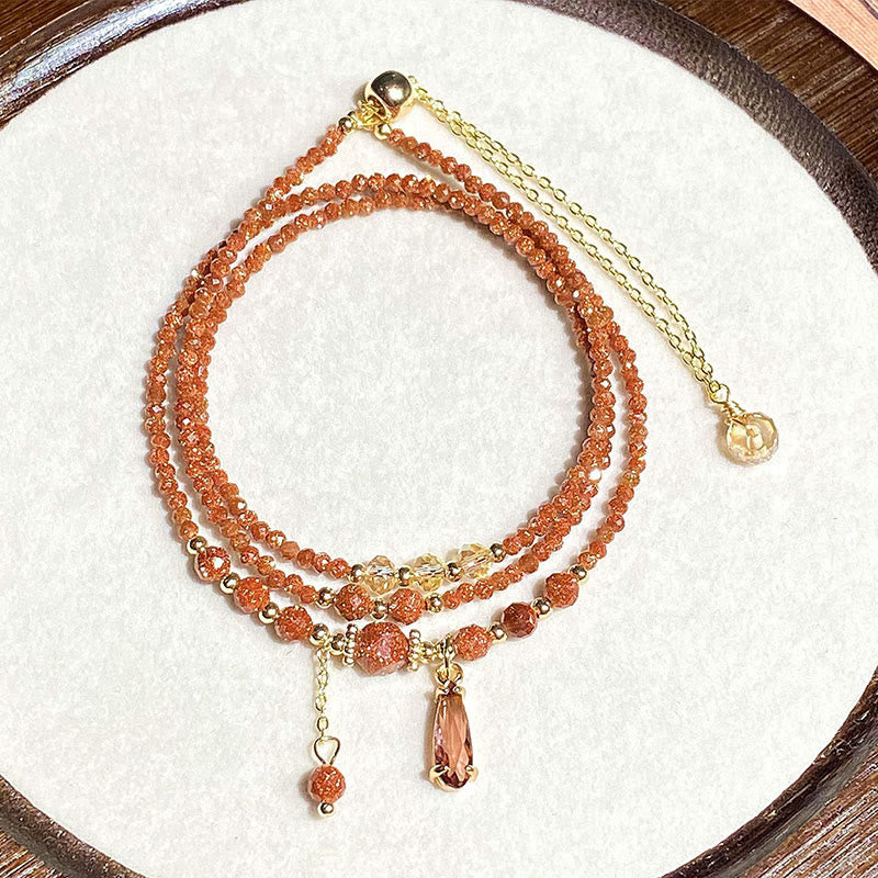 Wear FengShui Natural 2mm Goldstone Beads Positive Multi Layer Bracelet