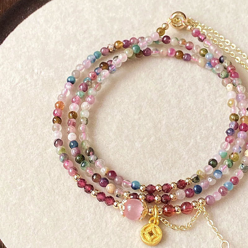 Wear FengShui 2.5 mm Irregular Beads Colored Tourmaline Coin Wisdom Bracelet