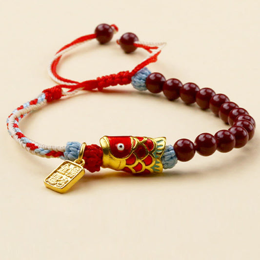 Wear FengShui Cinnabar Beads Lucky Koi Fish Blessing Bracelet