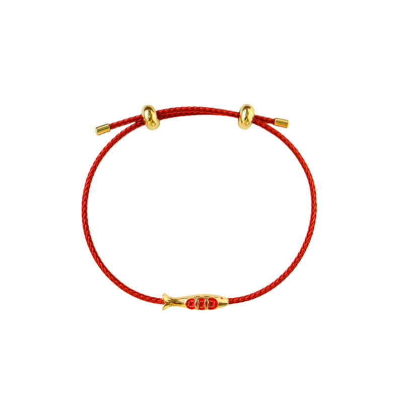 Wear FengShui Brass Koi Fish Red String Wealth Bracelet
