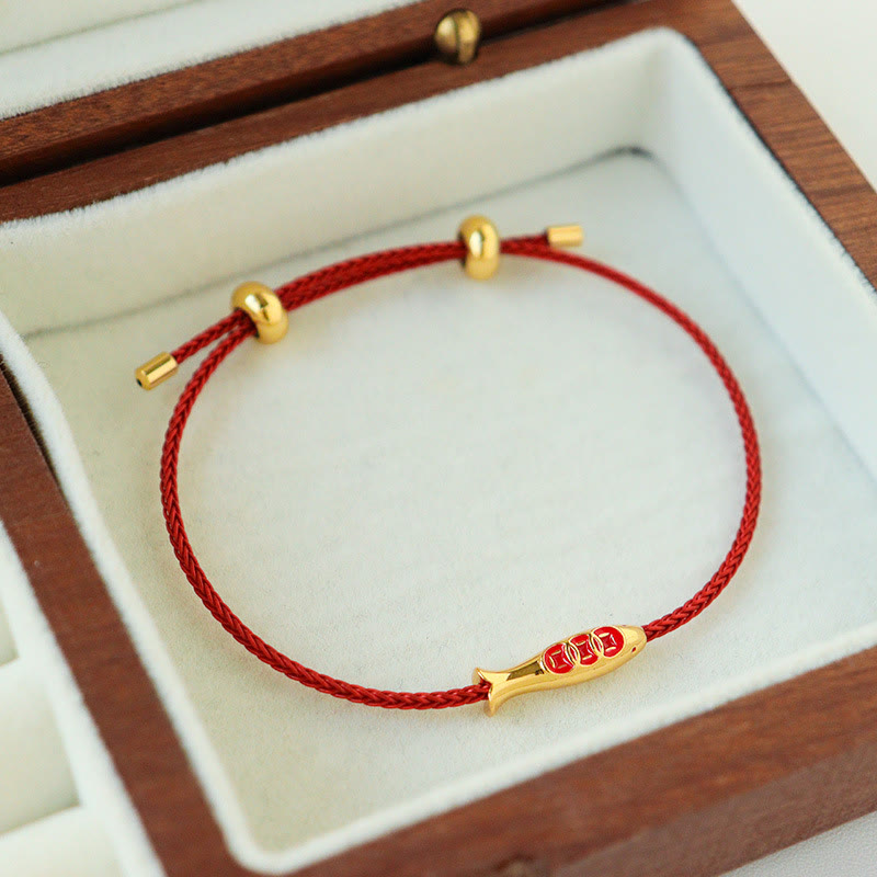 Wear FengShui Brass Koi Fish Red String Wealth Bracelet