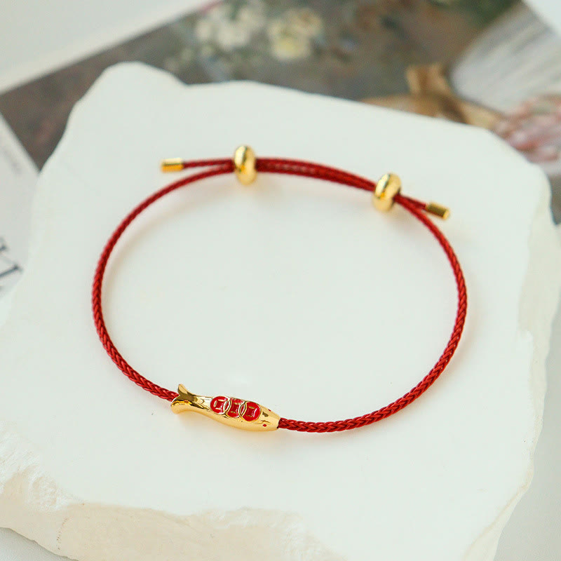 Wear FengShui Brass Koi Fish Red String Wealth Bracelet
