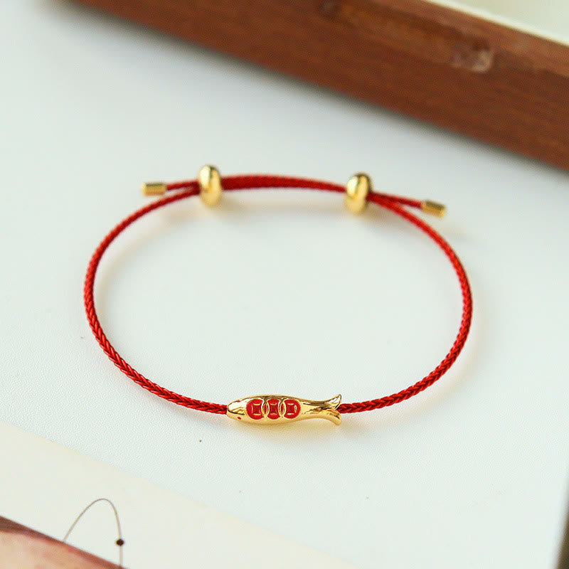 Wear FengShui Brass Koi Fish Red String Wealth Bracelet
