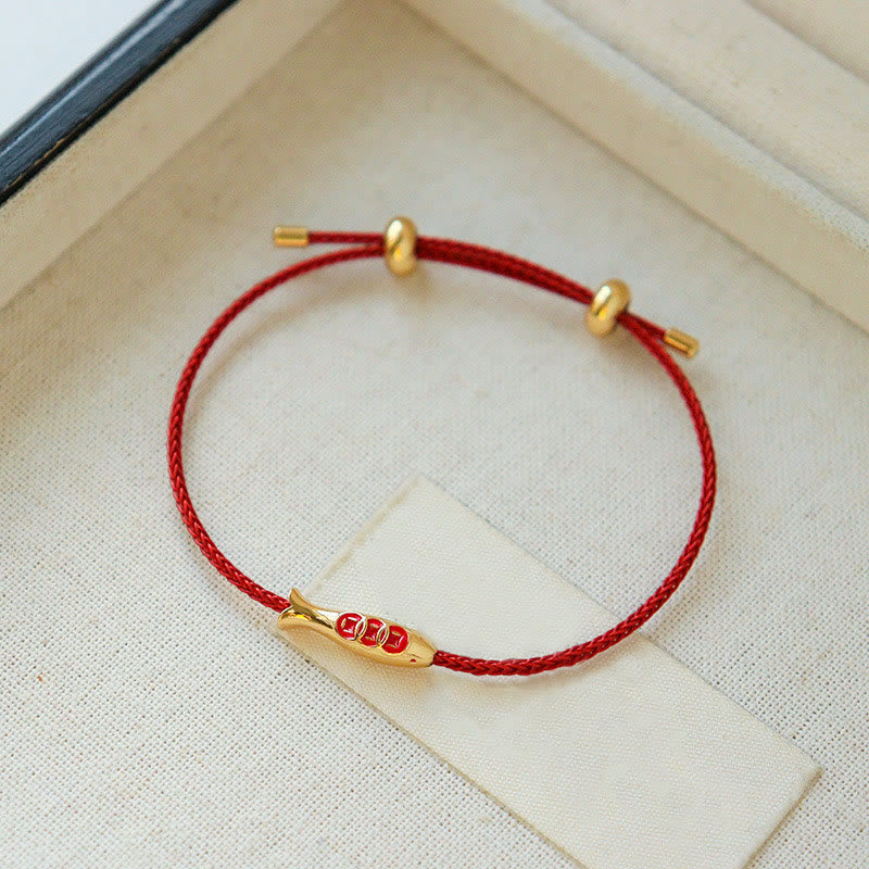 Wear FengShui Brass Koi Fish Red String Wealth Bracelet