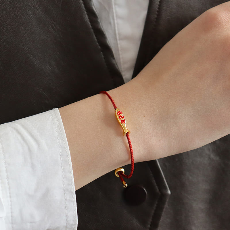 Wear FengShui Brass Koi Fish Red String Wealth Bracelet