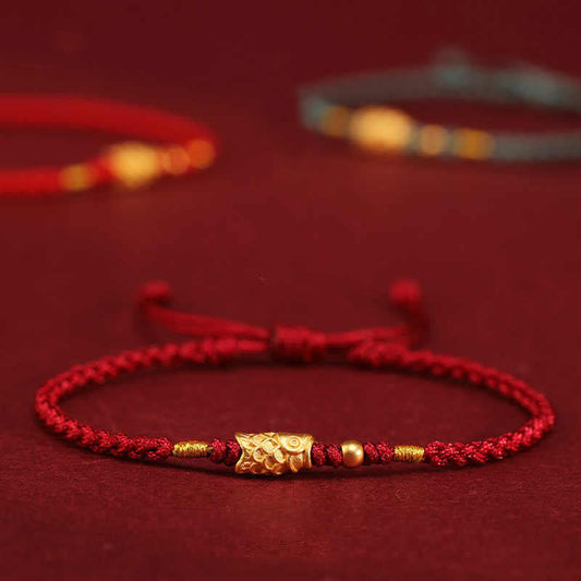 Wear FengShui 999 Gold Luck Protection Koi Fish Handmade Braided String Bracelet