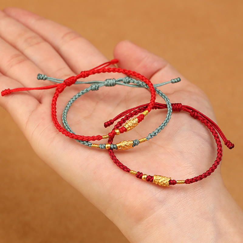Wear FengShui 999 Gold Luck Protection Koi Fish Handmade Braided String Bracelet