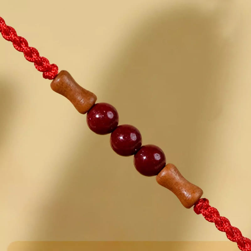 Wear FengShui Cinnabar Beads Peach Wood Blessing String Bracelet