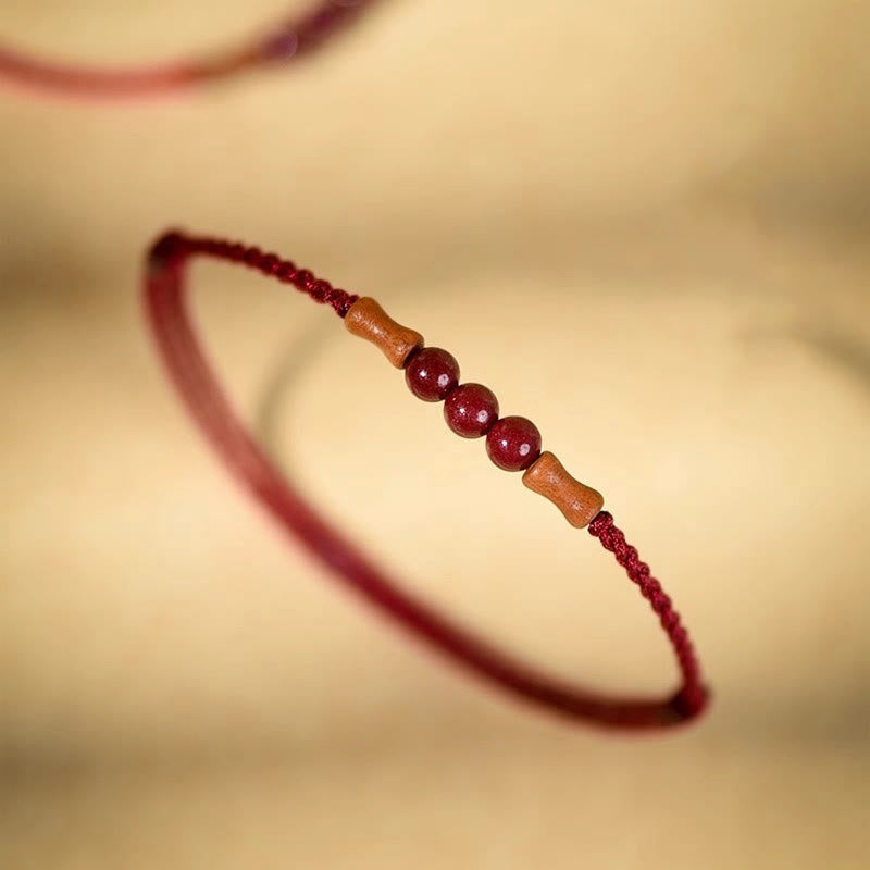 Wear FengShui Cinnabar Beads Peach Wood Blessing String Bracelet