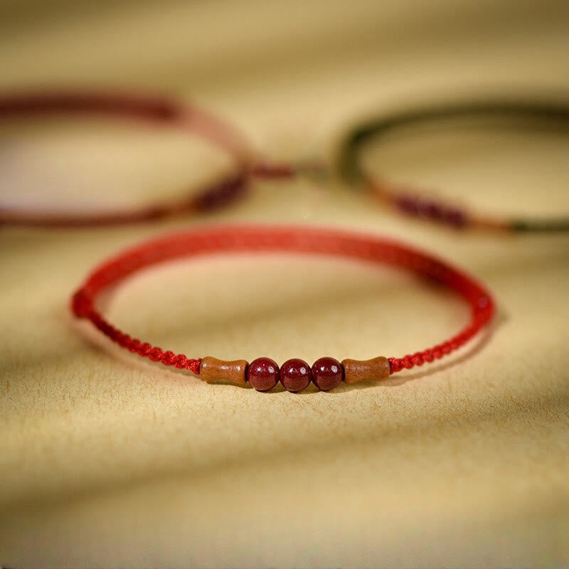 Wear FengShui Cinnabar Beads Peach Wood Blessing String Bracelet