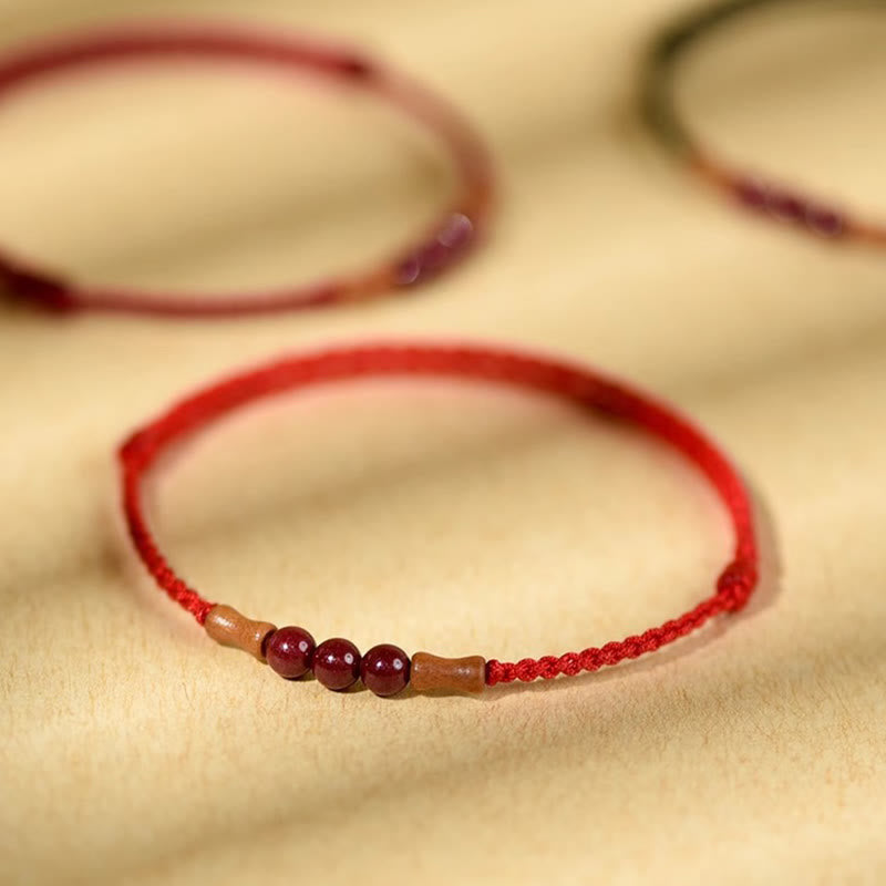 Wear FengShui Cinnabar Beads Peach Wood Blessing String Bracelet