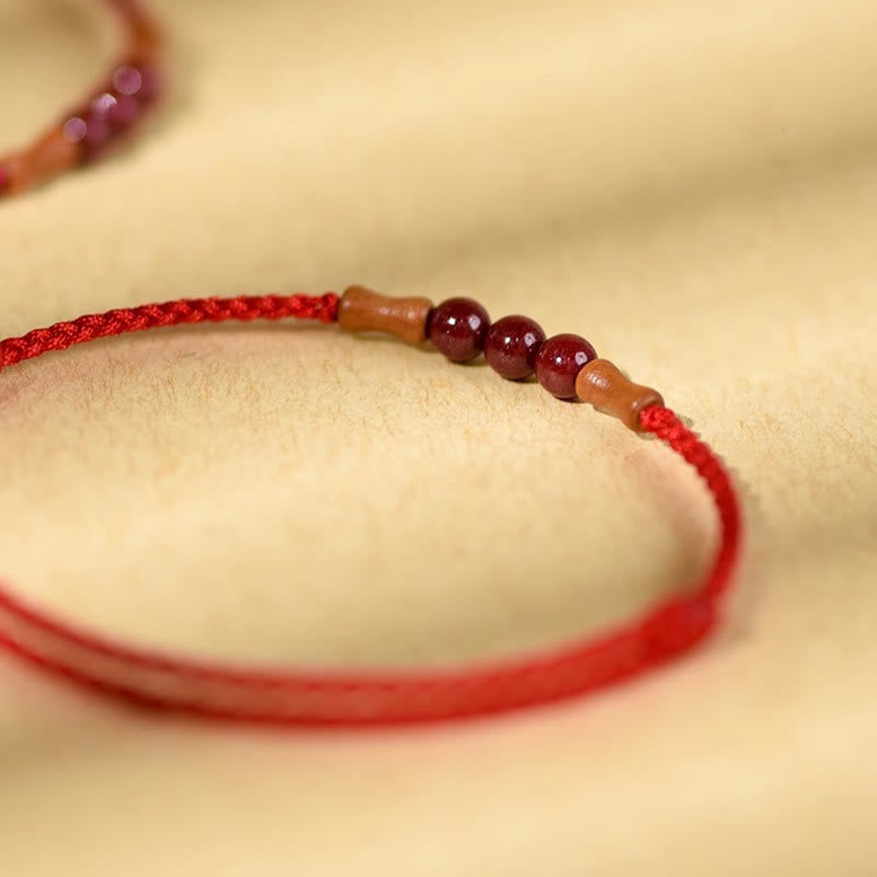 Wear FengShui Cinnabar Beads Peach Wood Blessing String Bracelet