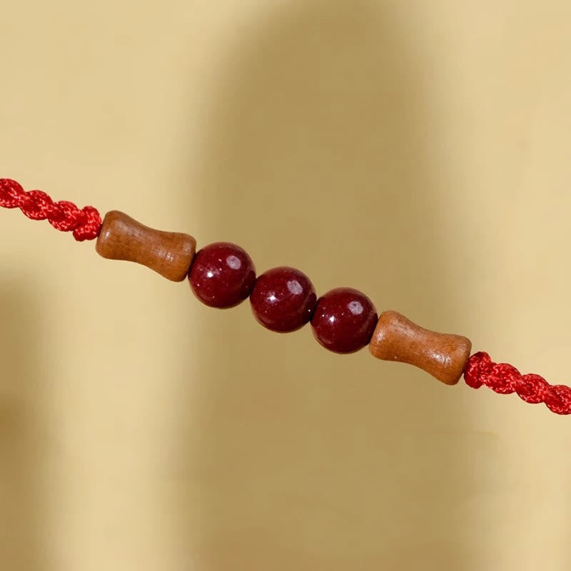 Wear FengShui Cinnabar Beads Peach Wood Blessing String Bracelet