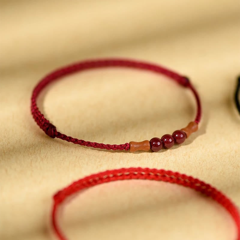 Wear FengShui Cinnabar Beads Peach Wood Blessing String Bracelet