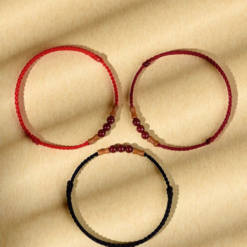 Wear FengShui Cinnabar Beads Peach Wood Blessing String Bracelet