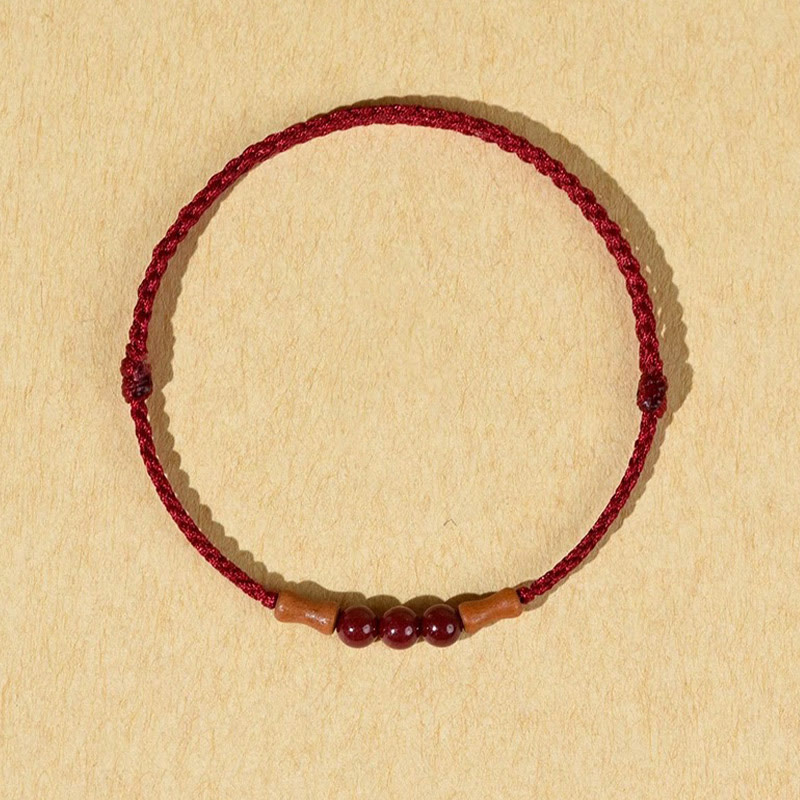 Wear FengShui Cinnabar Beads Peach Wood Blessing String Bracelet