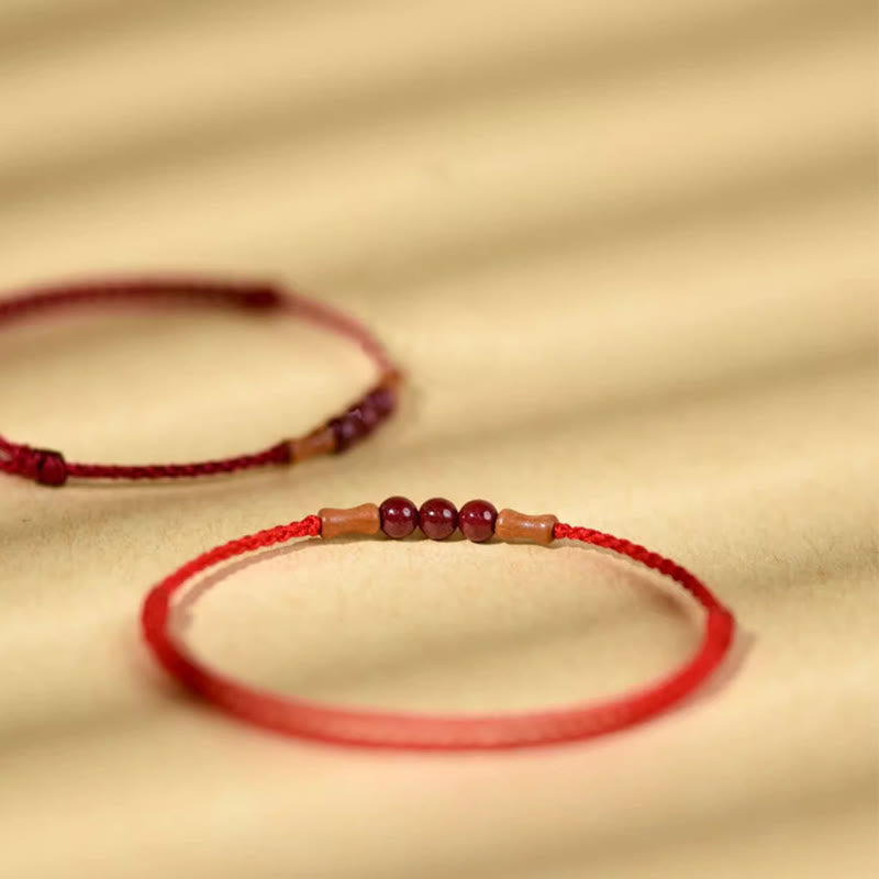 Wear FengShui Cinnabar Beads Peach Wood Blessing String Bracelet