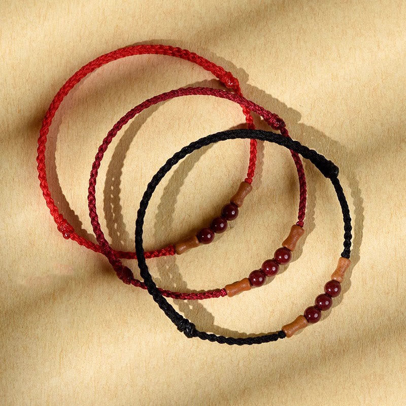 Wear FengShui Cinnabar Beads Peach Wood Blessing String Bracelet