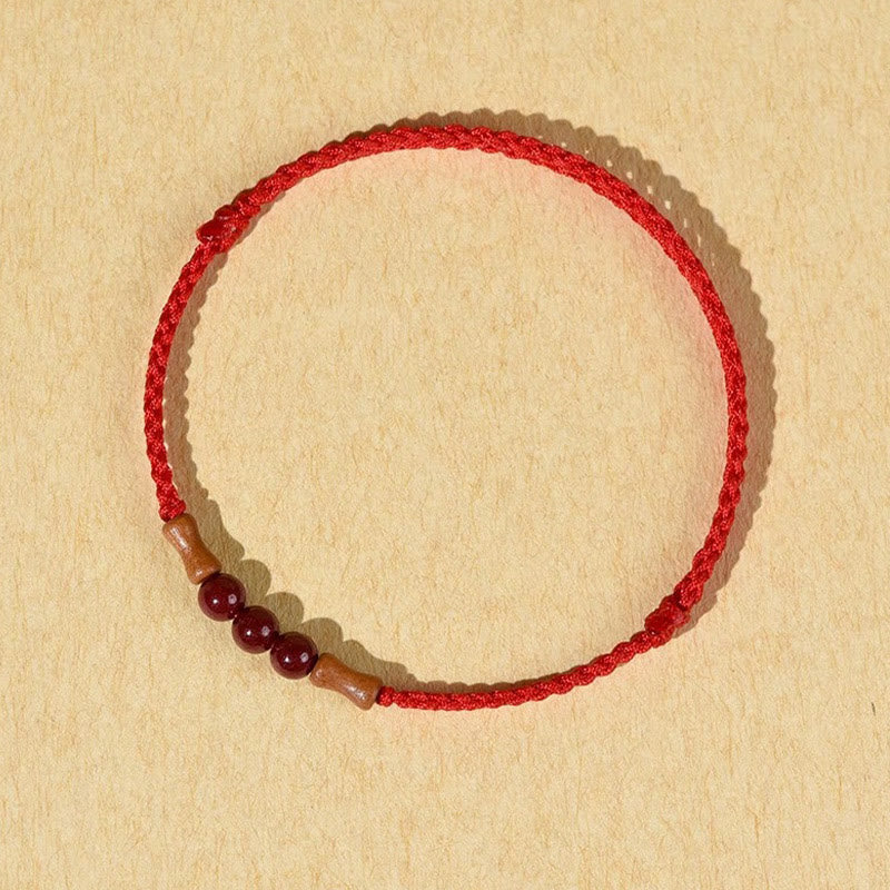 Wear FengShui Cinnabar Beads Peach Wood Blessing String Bracelet