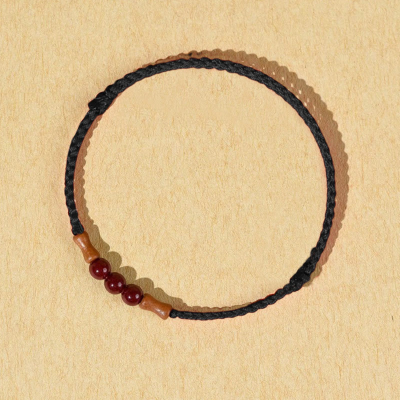 Wear FengShui Cinnabar Beads Peach Wood Blessing String Bracelet