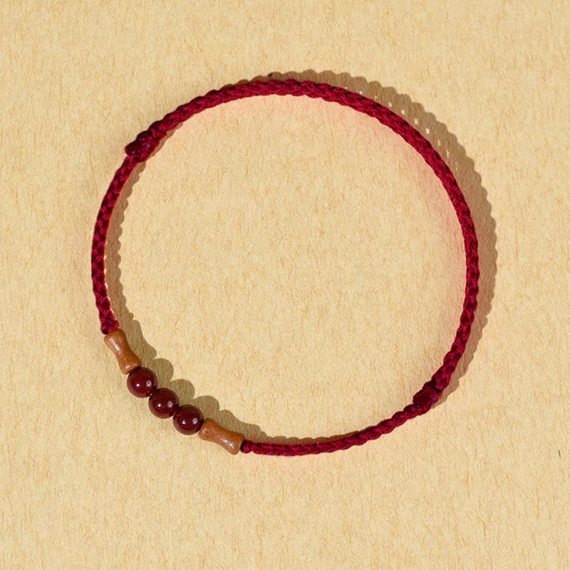 Wear FengShui Cinnabar Beads Peach Wood Blessing String Bracelet