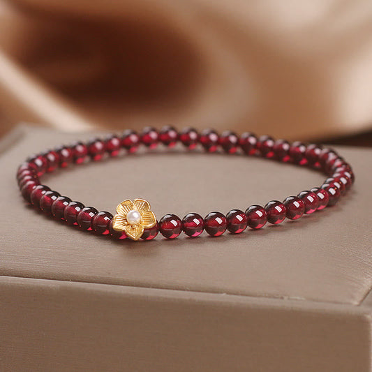 Wear FengShui Natural 4mm Garnet Beads Flower Passion Bracelet