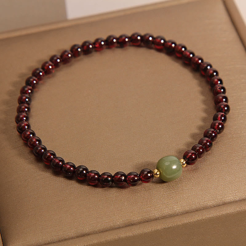 Wear FengShui Natural 3mm Ultra-thin Garnet Hetian Jade Beads Stability Bracelet