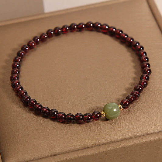 Wear FengShui Natural 3mm Ultra-thin Garnet Hetian Jade Beads Stability Bracelet
