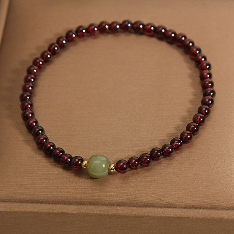 Wear FengShui Natural 3mm Ultra-thin Garnet Hetian Jade Beads Stability Bracelet