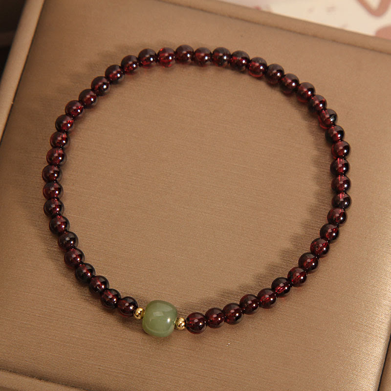 Wear FengShui Natural 3mm Ultra-thin Garnet Hetian Jade Beads Stability Bracelet