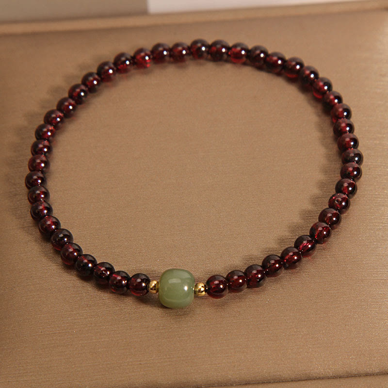 Wear FengShui Natural 3mm Ultra-thin Garnet Hetian Jade Beads Stability Bracelet