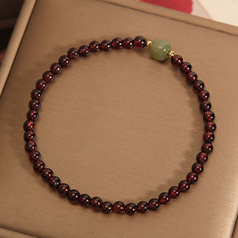 Wear FengShui Natural 3mm Ultra-thin Garnet Hetian Jade Beads Stability Bracelet