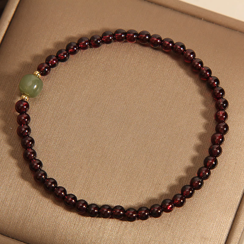 Wear FengShui Natural 3mm Ultra-thin Garnet Hetian Jade Beads Stability Bracelet